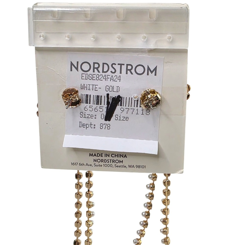 Open Edit Nickel‎ Free Bow Pearl Dangle Earrings Gold Tone Nordstrom - Picture 3 of 3